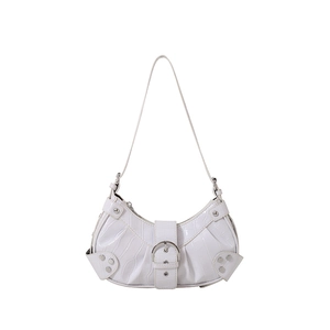 Sac hobo blanc à motif crocodile avec rivets argentés et style rétro pour femmes