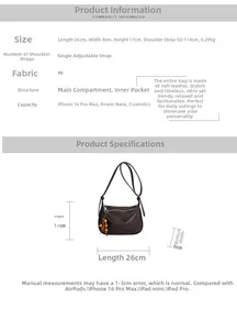 Detailed size specifications of the retro PU leather crescent shoulder bag with measurements