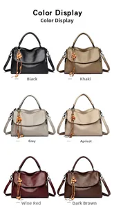 Multiple color options for retro faux leather tote bags including black, khaki, and red