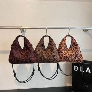 Women Leopard Print Hobo Bag Faux Suede Large Capacity Handbag With Knot Strap Vintage Casual Shoulder Bag For Daily Use
