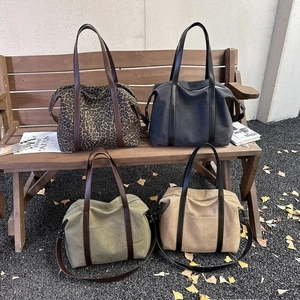 Large Capacity Canvas Tote Bag Leopard Print Underarm Shoulder Crossbody Handbag Minimalist Versatile Commuter Style