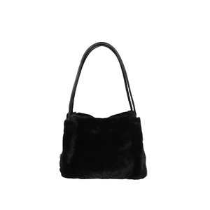 Minimalist black faux fur shoulder bag with large capacity and sleek leather strap