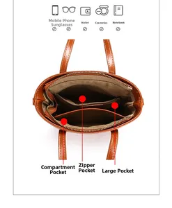 Top view of the interior layout of the brown crocodile pattern tote with multiple pockets