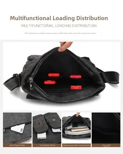 Detailed interior view of multi-compartment grey canvas shoulder bag with organized pockets