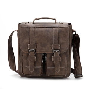 Men Vintage Messenger Bag PU Leather Waterproof Multi Pocket Casual Business Shoulder Crossbody Bag Handheld