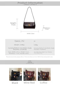 Detailed size chart and specifications for vintage glossy PU leather crossbody bag