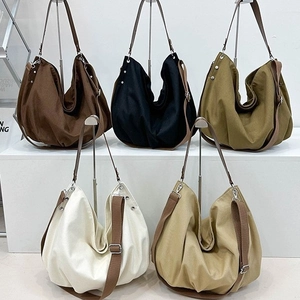 Large Canvas Hobo Bag Retro Workwear Shoulder Crossbody Tote With PU Leather Straps And Silver Rivets Daily Commute