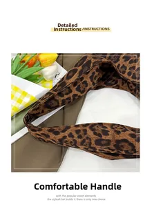 Close-up of leopard print canvas bag detailing sturdy handles and stitching work