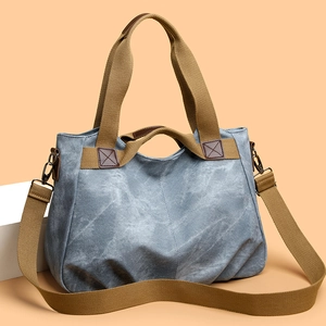 Vintage Women Canvas Tote Bag Large Capacity Washed Canvas Shoulder Bag With Adjustable Strap Casual Top Handle Crossbody Bag