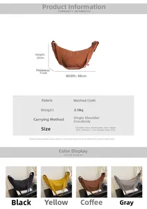 Detailed size chart for the large crescent moon hobo bag with dimensions and four color options