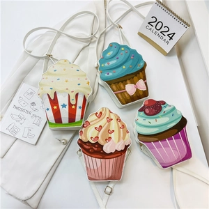 Cupcake Shaped Crossbody Bag Cute Sweet Glitter PU Leather Small Shoulder Pouch For Girls Women Novelty Creative