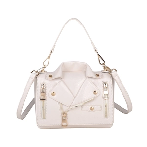 Chic cream white rivet crossbody bag with motorcycle jacket design and top handle