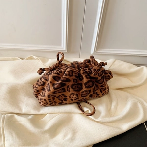 Chic leopard print drawstring shoulder bag with a trendy cloud-shaped design for women