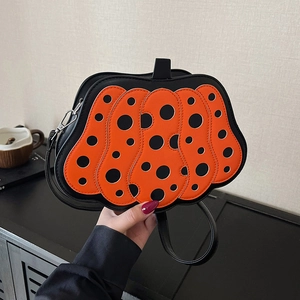 Borsa a tracolla creativa a zucca con pois neri e contrasto arancione vivace
