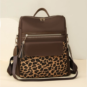 Women Fashion Backpack Nylon Leopard Print Tassel Large Capacity Multipurpose Travel Casual Bag