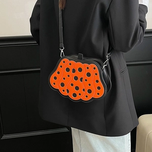 Elegante borsa a tracolla a forma di zucca arancione con pois neri e cinturino regolabile