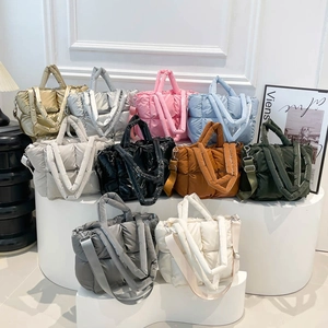 Sac Cabas Rembourré Pour Femmes Grande Capacité Nylon Matelassé Sac Bandoulière Sac À Main Mode Hiver