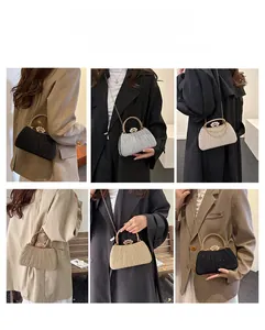 Chic pleated evening clutch bag with ring handle and versatile metal chain strap