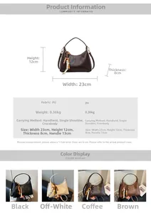 Tableau des tailles du sac dumpling en cuir PU avec dimensions et options de couleurs