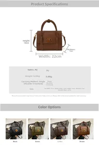 Detailed size chart and multi-color options for vintage matte PU shoulder bag