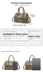 Detaillierte Größentabelle für die braune Shopper-Tasche mit Maßangaben und Details