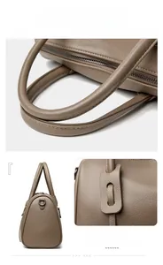 Makro-Details der braunen Leder-Tote-Bag mit Nähten am Griff und verstärkter Seitenstruktur