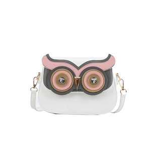 Sac bandoulière mignon en forme de chouette en cuir blanc et rose avec yeux en cristal