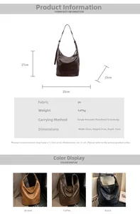 Detail view of Hobo bucket bag dimensions and three colors in casual daily scenes