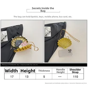 Guide des tailles détaillé pour sac à chaîne en acrylique avec vue de la capacité