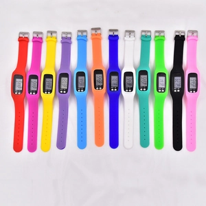 Multi-color silicone sports LED pedometer watches with digital LCD screen and dual buttons