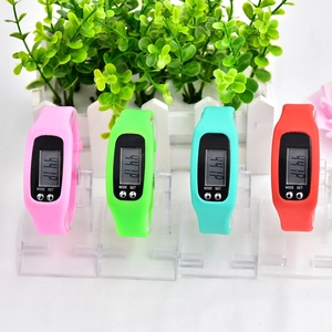 Silicone LED pedometer watch for sports in four vibrant colors with functional buttons