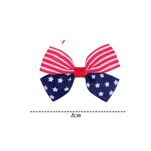 Detail of 8cm Independence Day bow hair clip with American flag stars and stripes pattern