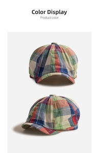Detailed view of kids vintage plaid newsboy cap with vibrant multi-color check patterns