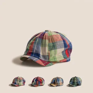 Kids Newsboy Cap Classic Plaid Cotton Blend Retro British Style Beret For Toddler Boys Girls Sunshade Flat Cap
