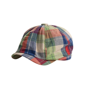 Classic checkered newsboy hat for kids with multi-color plaid patterns and curved brim