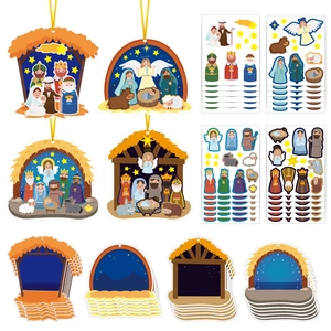 DIY Christmas Nativity scene sticker set with moon shapes and religious story characters