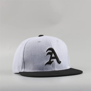 Detailed view of 3D embroidery on classic grey and black flat brim hip hop baseball cap