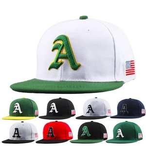 Men Snapback Baseball Cap With Letter A Embroidery And US Flag Patch Flat Brim Hip Hop Sun Protection Fashion Sports Hat