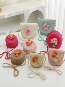 Cute summer straw crossbody bags for girls in various pastel colors and floral designs