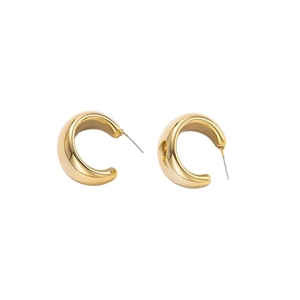 Polished gold C-shaped teardrop earrings with a high-shine metallic finish for women