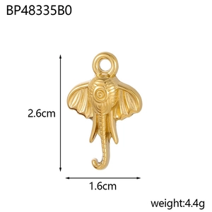 Pendentif tête d'éléphant doré en acier inoxydable, accessoire bijoux DIY 2,6x1,6 cm