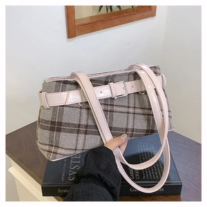 Vintage Plaid Handbag Canvas PU Leather Underarm Shoulder Bag Boston Style Winter Autumn Commuter Fashion For Women