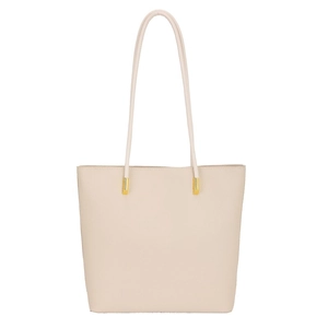 Sac cabas minimaliste en cuir grainé beige avec détails dorés et longues anses