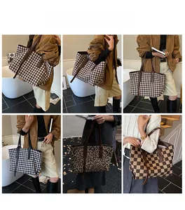 Collage of large capacity houndstooth tote bags showing various vintage retro patterns