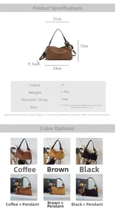Detailed size specifications and material chart for vintage matte PU leather Boston bag