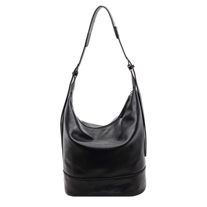Minimalist black large hobo shoulder bag for women with adjustable strap and leather texture