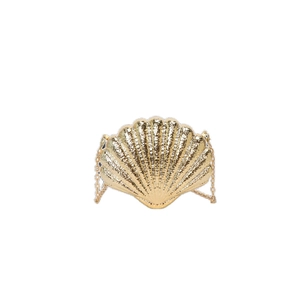 Mini pochette de soirée dorée en forme de coquille avec texture et bandoulière