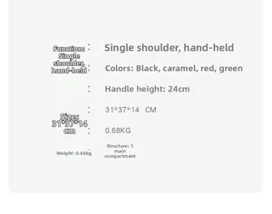 Detailed size and capacity specification chart for minimalist retro shoulder handbag
