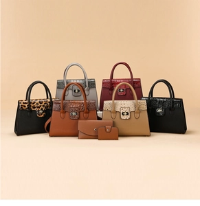 Détails d'un ensemble de sacs léopard avec fermoir doré et texture gaufrée