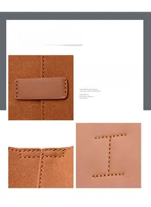 Detailed close-up showing precision stitching on brown suede and smooth leather bag